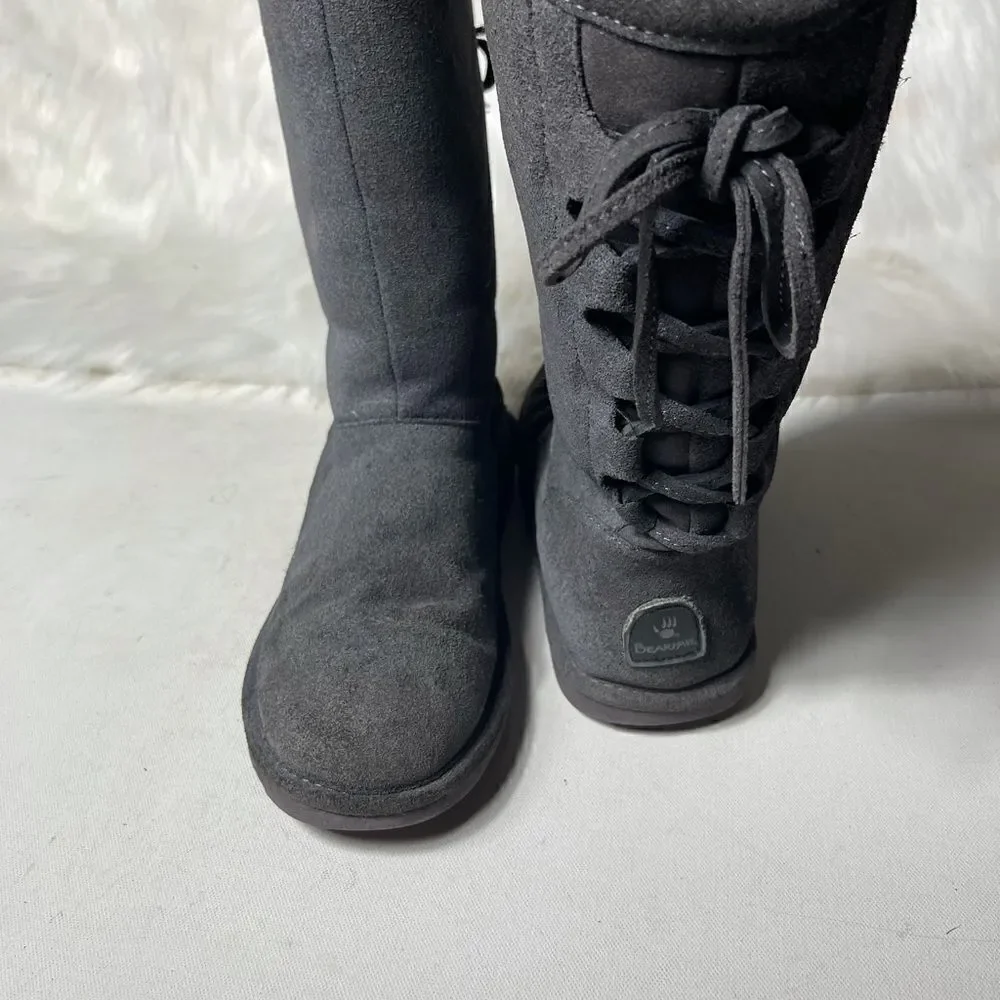 Bearpaw philly gray suede tall boots with wool blend lining &sheep skin size 9